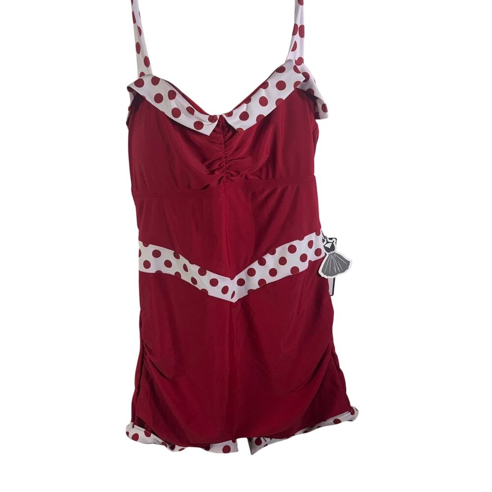 Retro Stage Red Polka Dot Swimdress One Piece Swimsuit Pin Up Rockabilly L NWT